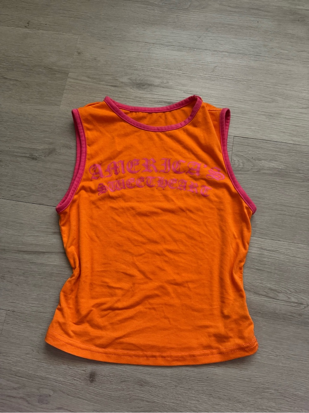 Bright Orange Tank Top with Pink Trim and Graphic